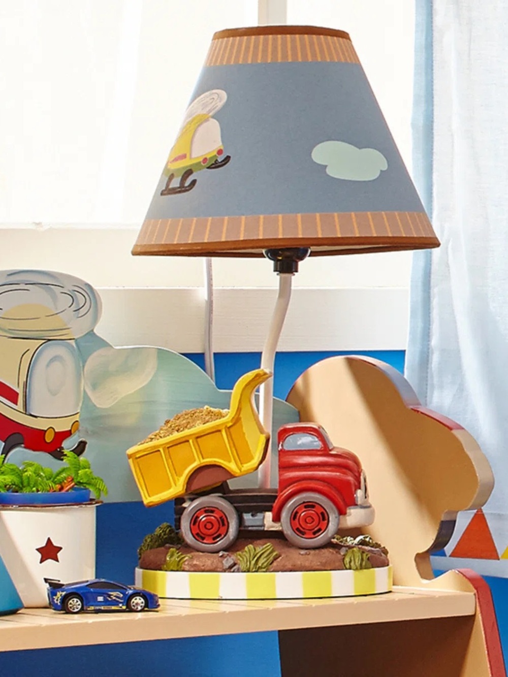 Children's Construction Dump Truck Table Lamp - Yellow & Red
